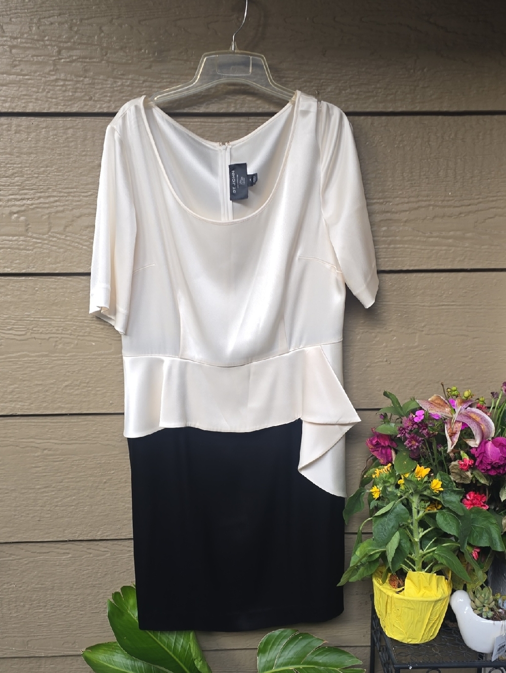St John For Saks Fifth Avenue Satin Peplum Color Block Dress 14